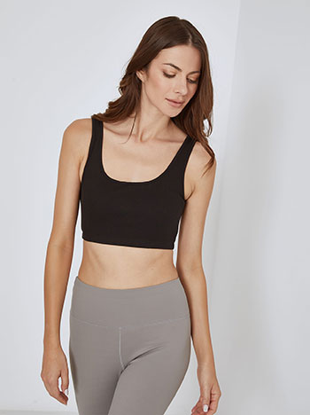 Crop top ριπ, στρογγυλή λαιμόκοψη, ύφασμα με ελαστικότητα, μαυρο