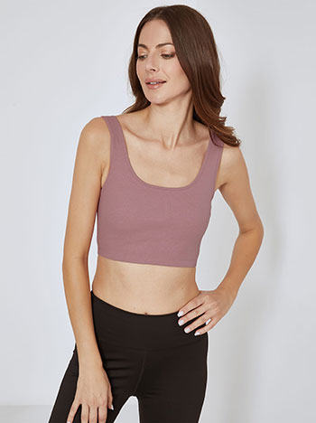 Crop top ριπ, στρογγυλή λαιμόκοψη, ύφασμα με ελαστικότητα, σαπιο μηλο