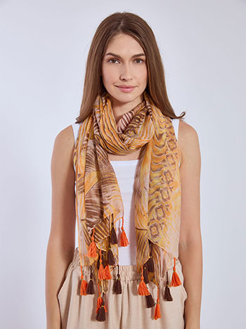 Παρεό εσάρπα εμπριμέ ημιδιάφανο με φουντάκια SN673.A380