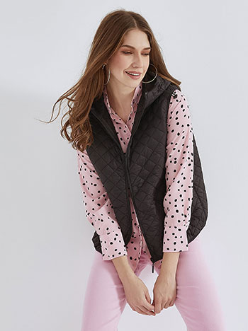 Μπουφάν αμάνικο με κουκούλα, κλείσιμο με φερμουάρ, με τσέπες, με φόδρα, μη αποσπώμενη κουκούλα, μαυρο