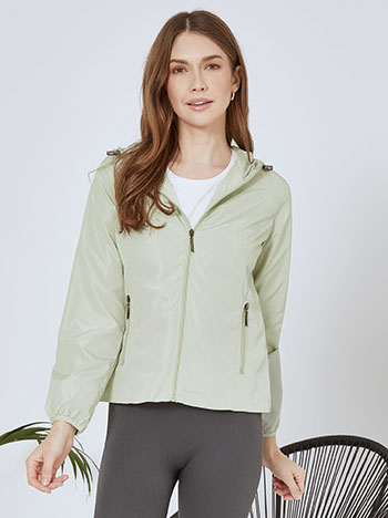 Μπουφάν αντιανεμικό με κουκούλα, κλείσιμο με φερμουάρ, με τσέπες, με φόδρα, μη αποσπώμενη κουκούλα, φυστικι