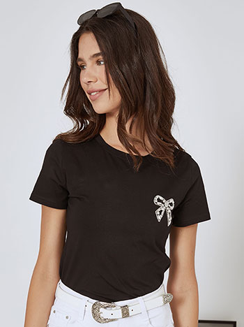 Tshirt με strass φιόγκο SN769345832