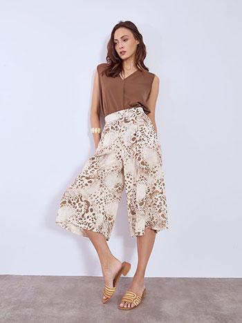 Ζιπ κιλότ εμπριμέ με πιέτες SN8011.1077+1