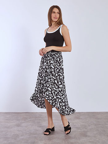 Φούστα εμπριμέ ασύμμετρη με βολάν SN9856.2560+2