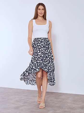 Φούστα εμπριμέ ασύμμετρη με βολάν SN9856.2560+3