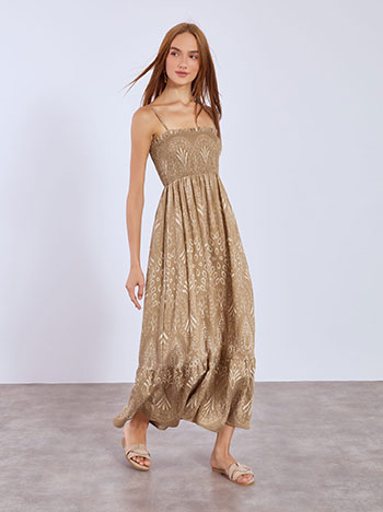 Φόρεμα μάξι εμπριμέ με σφηκοφωλιά SN9856.8582+2 φωτογραφία