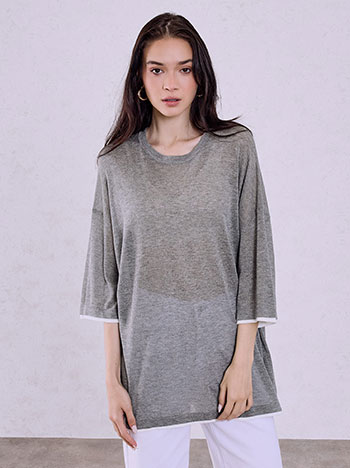 Μπλούζα oversized με τρία τέταρτα μανίκι SQ1019.4917+1