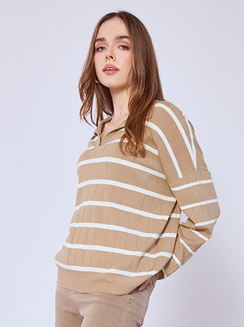 Μπλούζα πλεκτή ριγέ με γιακά SQ1556.4607+3