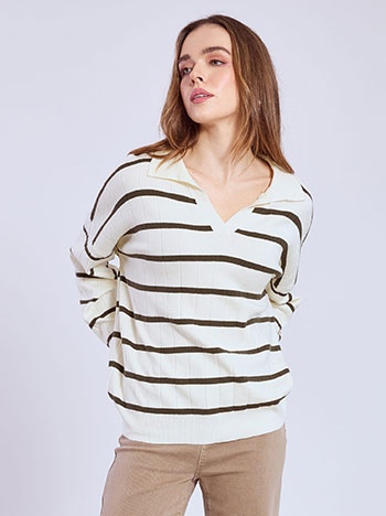 Μπλούζα πλεκτή ριγέ με γιακά SQ1556.4607+5