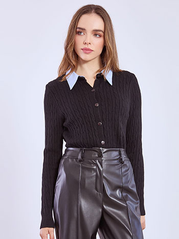 Ζακέτα πλεκτή με γιακά πουκαμίσου SQ1556.5009+1