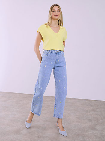 Τζιν balloon με κέντημα λουλούδια SQ1625.1194+1