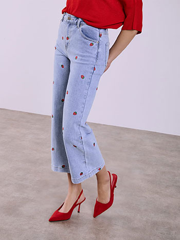 Τζιν με κέντημα φράουλες wide leg SQ1625.1907+1