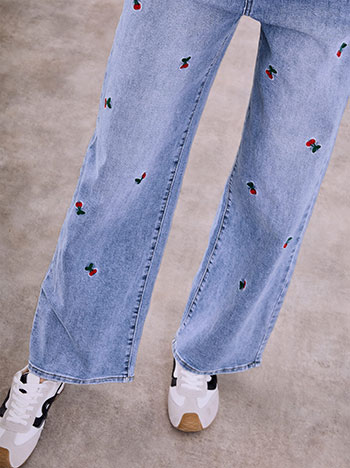 Celestino Τζιν Wide Leg με Κεράσια Sq1628 1013+1 Παντελόνια Jeans Γυναικεία Ρούχα Μόδα
