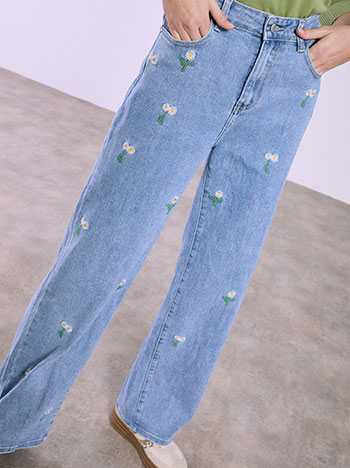 Τζιν wide leg με μαργαρίτες SQ1628.1097+1