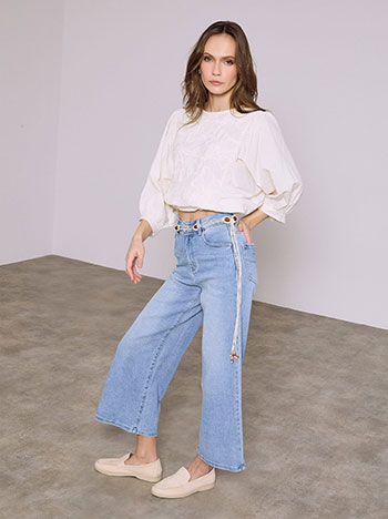 Celestino Τζιν Wide Leg με Κορδόνι Ζώνη Sq1628 1118+2 Παντελόνια Jeans Γυναικεία Ρούχα Μόδα