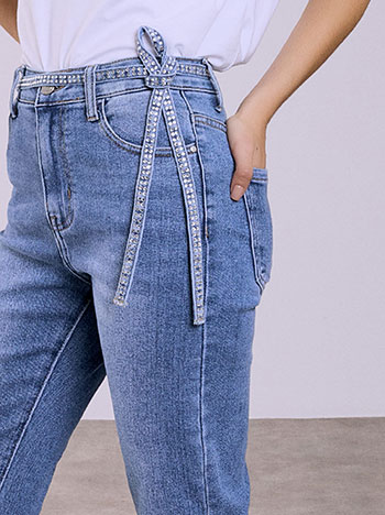 Τζιν mom fit με ζώνη strass SQ1628.1128+1