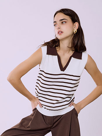 Μπλούζα πλεκτή αμάνικη ριγέ SQ1738.4120+4