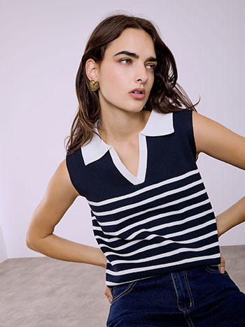 Μπλούζα πλεκτή αμάνικη ριγέ SQ1738.4120+6