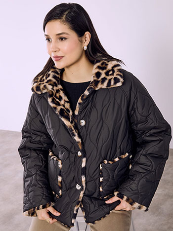 Μπουφάν με λεοπάρ γούνα διπλής όψης SQ1795.6028+1