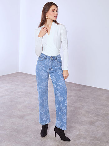 Τζιν wide leg με τύπωμα λουλούδια SQ1796.1083+1