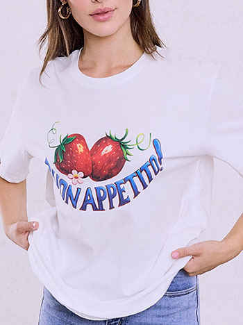 Celestino T-Shirt με Στάμπα Φράουλες Sq1801 4921+1 Μπλούζες T-Shirts Γυναικεία Ρούχα Μόδα
