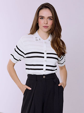 Μπλούζα με strass και πέρλες SQ7561.4056+3