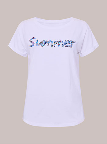 T-shirt με στάμπα και πέρλες SQ7561.4369+2
