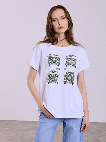 T-shirt ασύμμετρο με στάμπα μεταλλιζέ SQ7561.4478+5