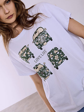 Celestino T-Shirt Ασύμμετρο με Στάμπα Μεταλλιζέ Sq7561 4478+5 Μπλούζες T-Shirts Γυναικεία Ρούχα Μόδα