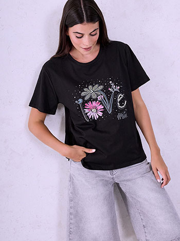 T-shirt με τύπωμα και πέρλες SQ7568.4107+2