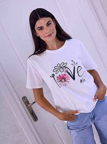 T-shirt με τύπωμα και πέρλες SQ7568.4107+1