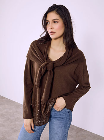 Πουλόβερ με πλεκτό μαντήλι SQ7568.4117+3