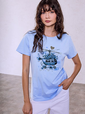T-shirt με στάμπα και strass SQ7568.4170+2