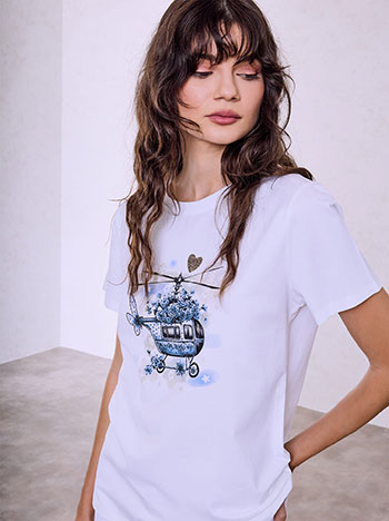 T-shirt με στάμπα και strass SQ7568.4170+7