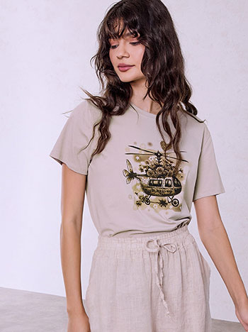 T-shirt με στάμπα και strass SQ7568.4170+4