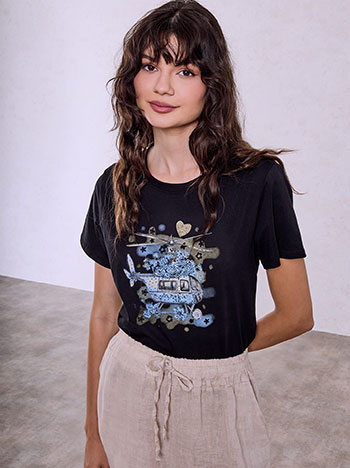 T-shirt με στάμπα και strass SQ7568.4170+3