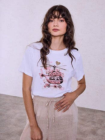T-shirt με στάμπα και strass SQ7568.4170+5