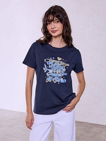 T-shirt με στάμπα και strass SQ7568.4170+6