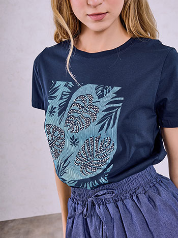 T-shirt με μεταλλιζέ στάμπα SQ7568.4180+6