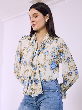 Μπλούζα φλοράλ με πλισέ γιακά SQ7569.4429+3