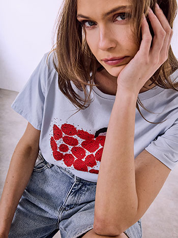  T-shirt με στάμπα και strass SQ7572.4538+4 - 5