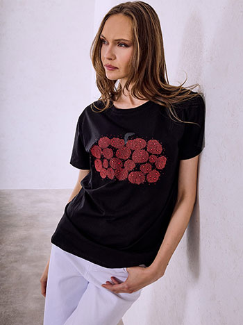 T-shirt με στάμπα και strass SQ7572.4538+3