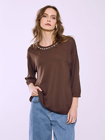 Μπλούζα με πέρλες στη λαιμόκοψη SQ7572.4818+2