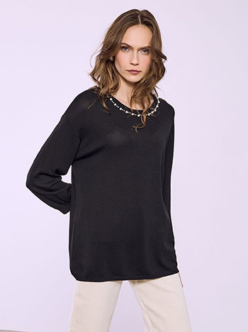 Μπλούζα με πέρλες στη λαιμόκοψη SQ7572.4818+1