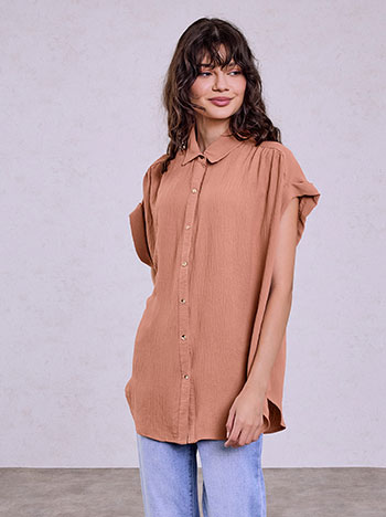 Celestino Πουκάμισο Oversized με Σούρες Sq7578 3520+6 Μπλούζες Πουκάμισα Γυναικεία Ρούχα Μόδα