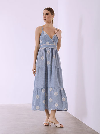 Φόρεμα μάξι κρουαζέ με λινό SQ7578.8614+4