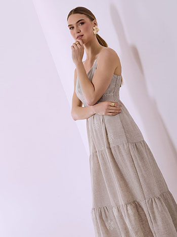 Φόρεμα μάξι κρουαζέ με λινό SQ7578.8614+3