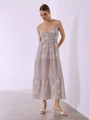 Φόρεμα μάξι κρουαζέ με λινό SQ7578.8614+5