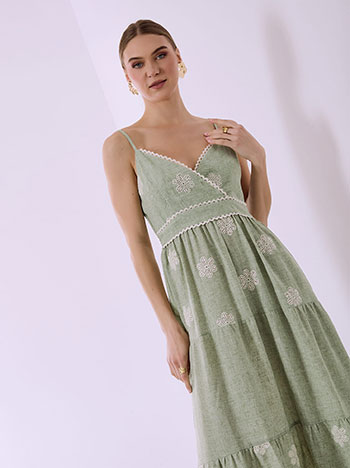 Φόρεμα μάξι κρουαζέ με λινό SQ7578.8614+2