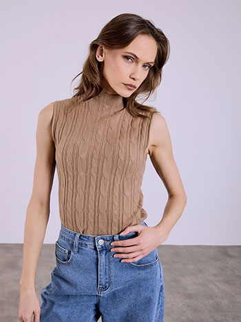 Πουλόβερ αμάνικο με ψηλή λαιμόκοψη SQ7583.4051+3